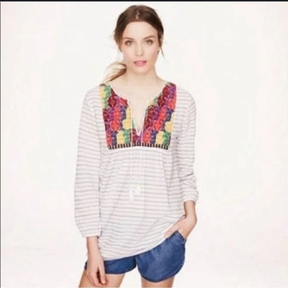 J. Crew Gray and White Relaxed Embroidered Tunic size M